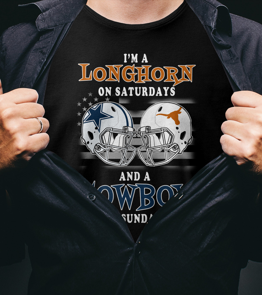 Longhorn On Saturdays And Cowboy On Sundays Helmet T-Shirt