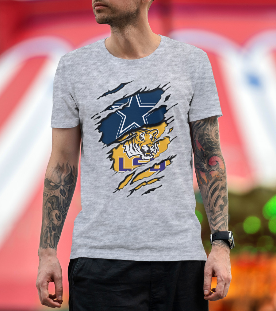 Dallas Cowboys Star And Lsu Tigers Logo Fusion T-Shirt