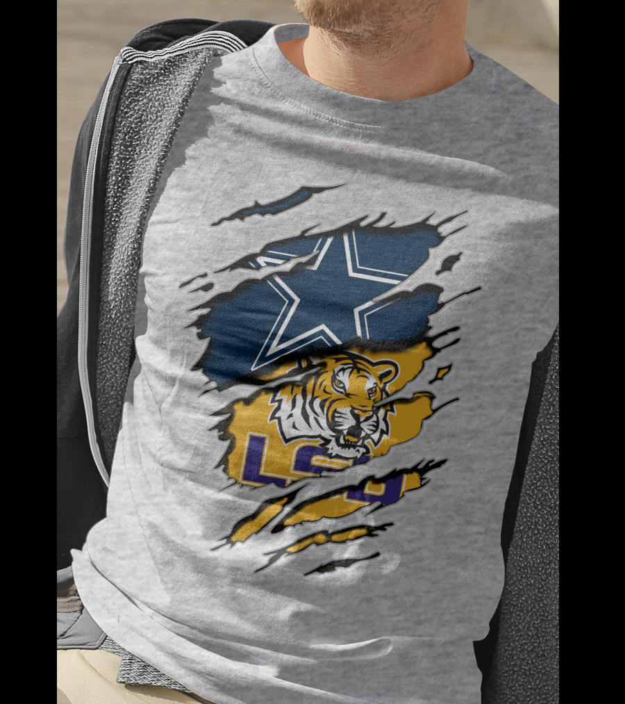 Dallas Cowboys Star And Lsu Tigers Logo Fusion T-Shirt