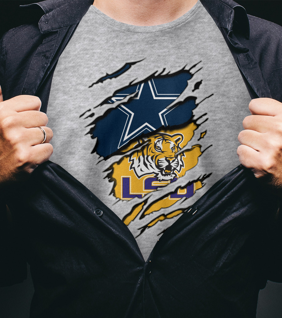 Dallas Cowboys Star And Lsu Tigers Logo Fusion T-Shirt