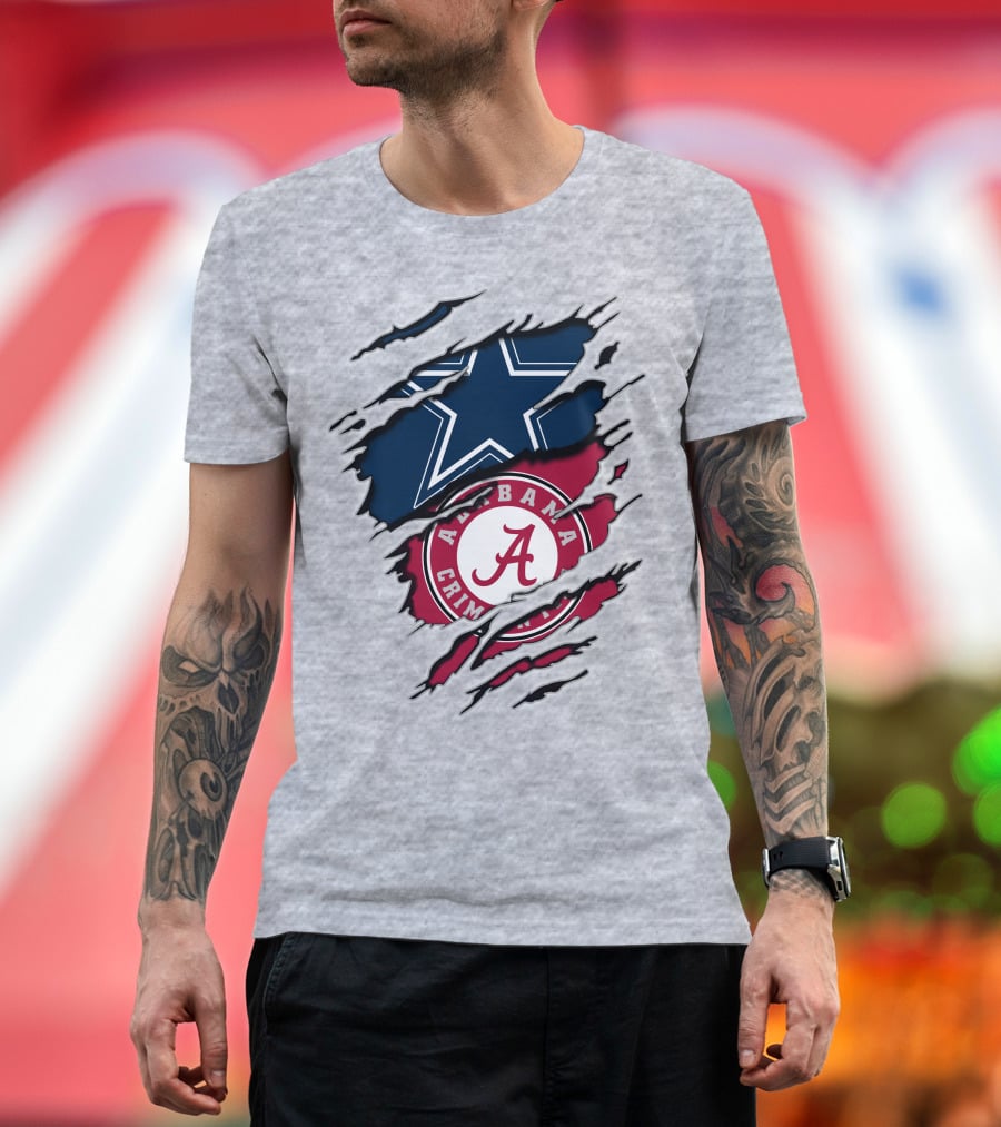 Cowboys Star And Alabama Crimson Tide Logo Torn Layers T-Shirt