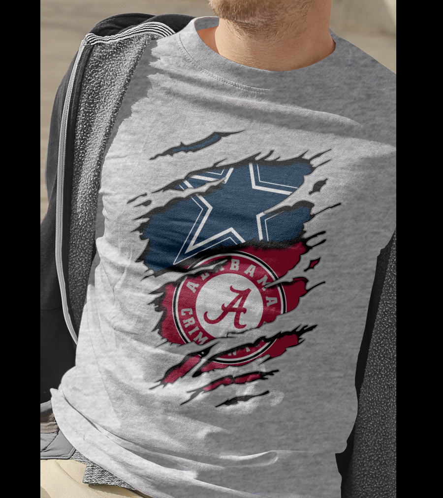 Cowboys Star And Alabama Crimson Tide Logo Torn Layers T-Shirt