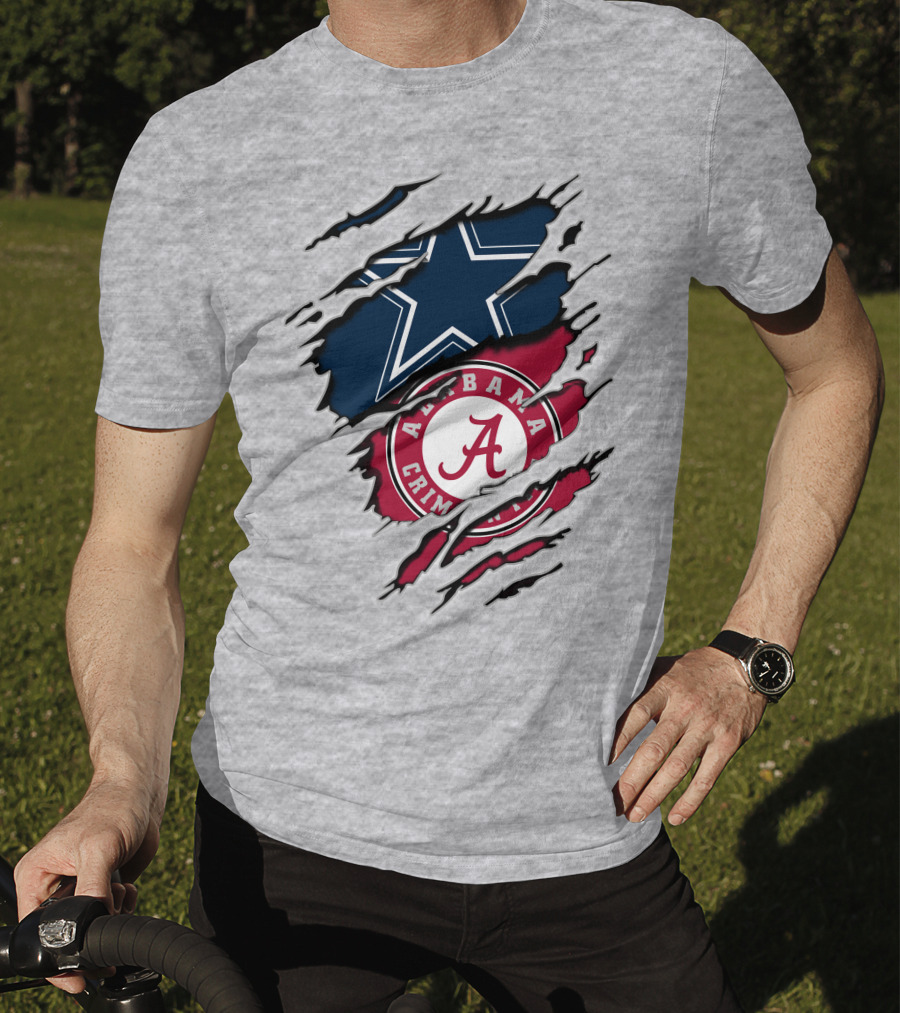 Cowboys Star And Alabama Crimson Tide Logo Torn Layers T-Shirt