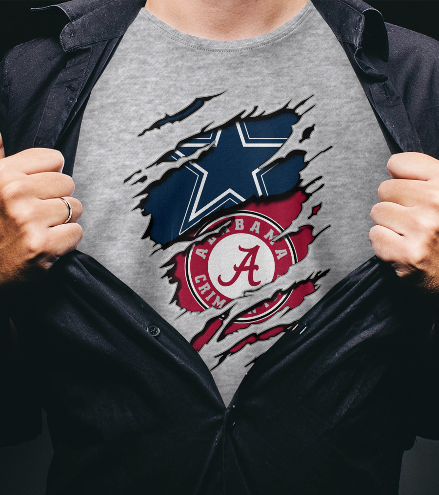 Cowboys Star And Alabama Crimson Tide Logo Torn Layers T-Shirt