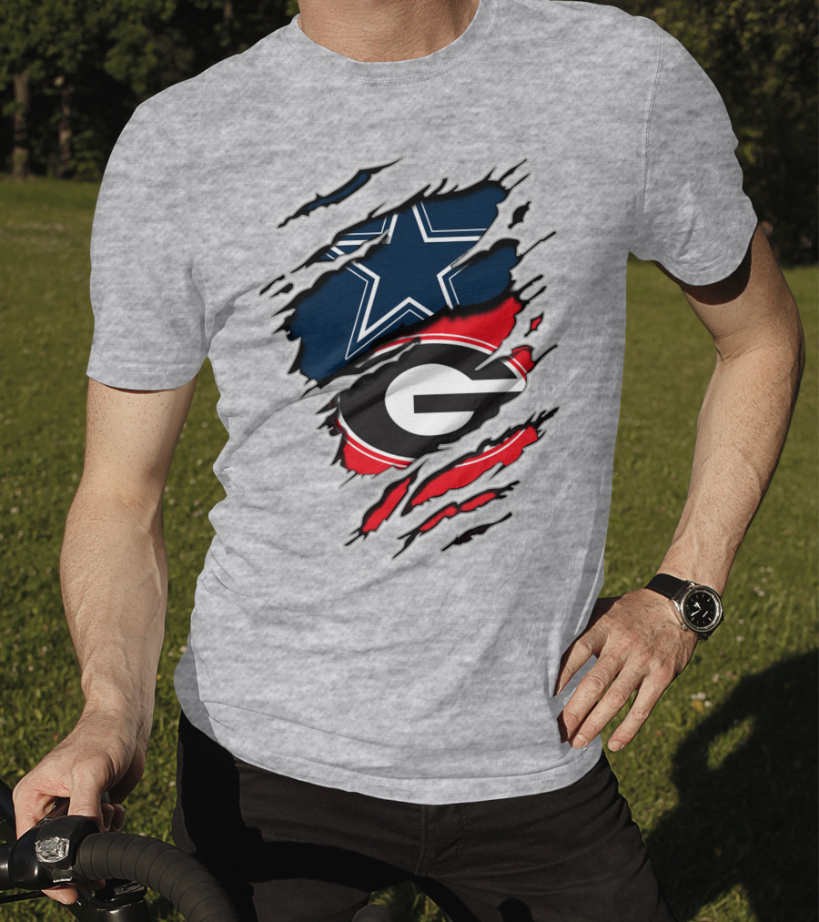 Dallas Cowboys Georgia Bulldogs Torn Flag T-Shirt