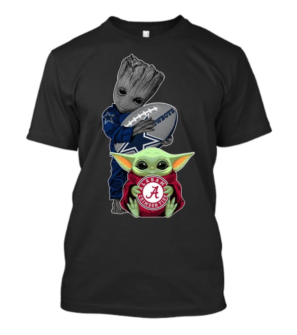 Cowboys Groot And Baby Yoda Alabama Crimson Tide T-Shirt