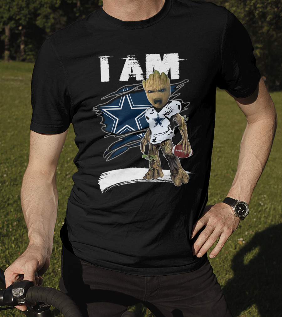 I Am Cowboys Fan Groot Holding Football T-Shirt