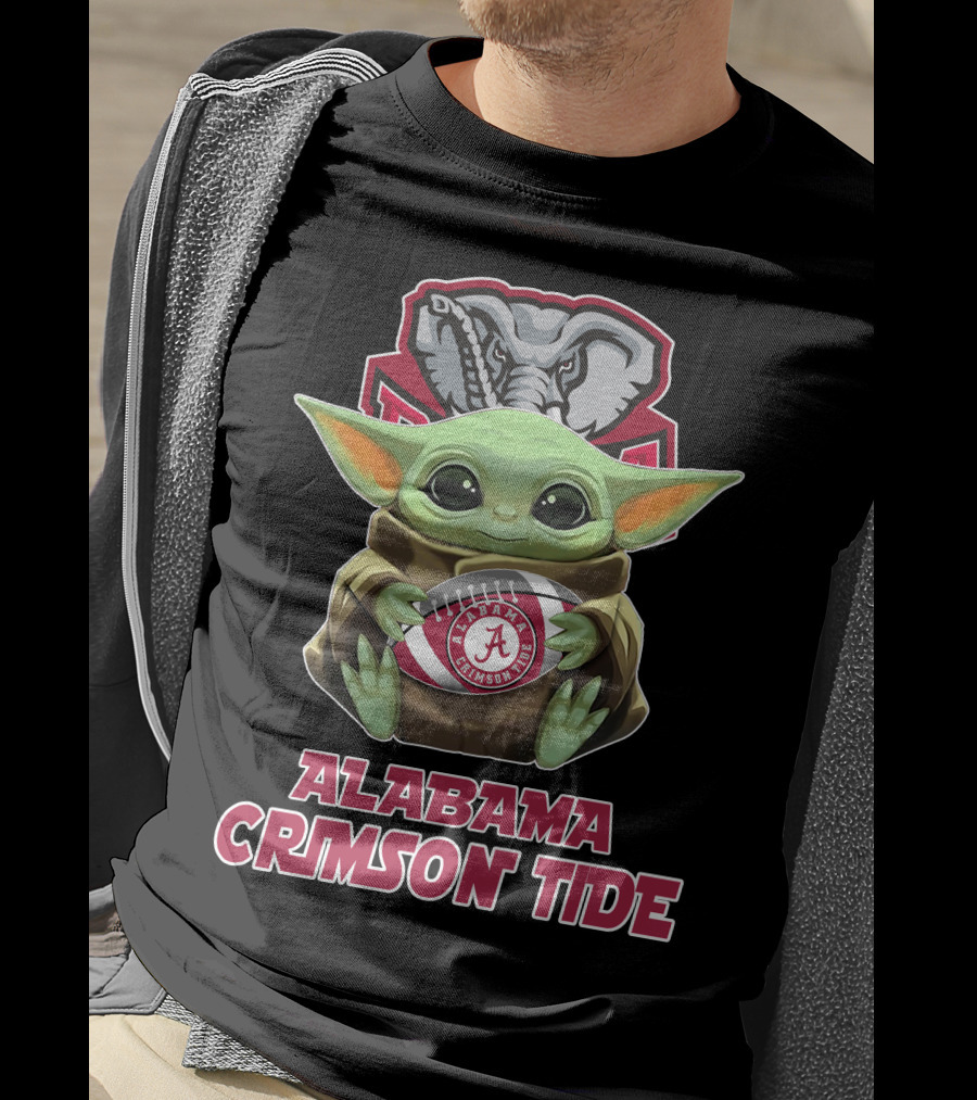 Alabama Crimson Tide Baby Yoda Holding Football T-Shirt