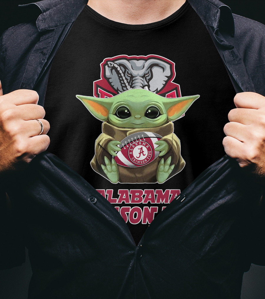 Alabama Crimson Tide Baby Yoda Holding Football T-Shirt