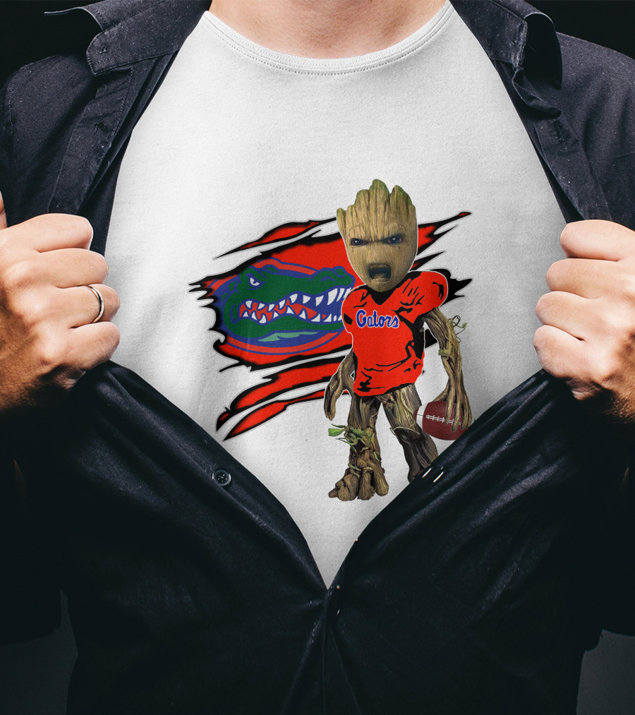 I Am Gators Fan's Football Groot With Alligator T-Shirt