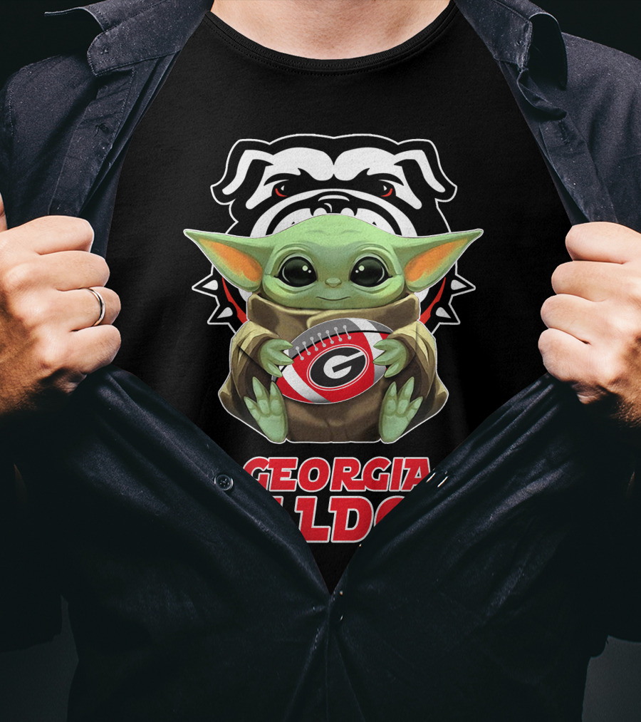 Georgia Bulldogs Baby Yoda Fan Football T-Shirt