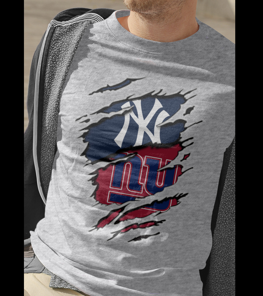 New York Yankees New York Giants Ripped Torn Combo T-Shirt