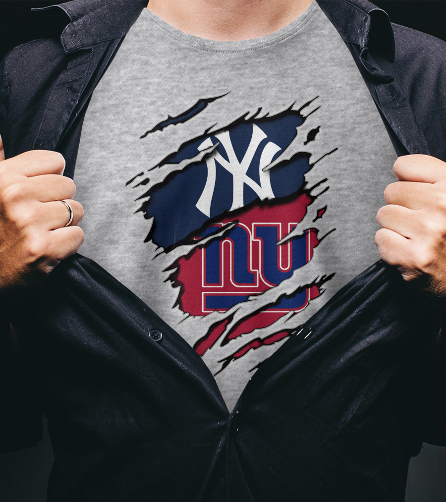 New York Yankees New York Giants Ripped Torn Combo T-Shirt