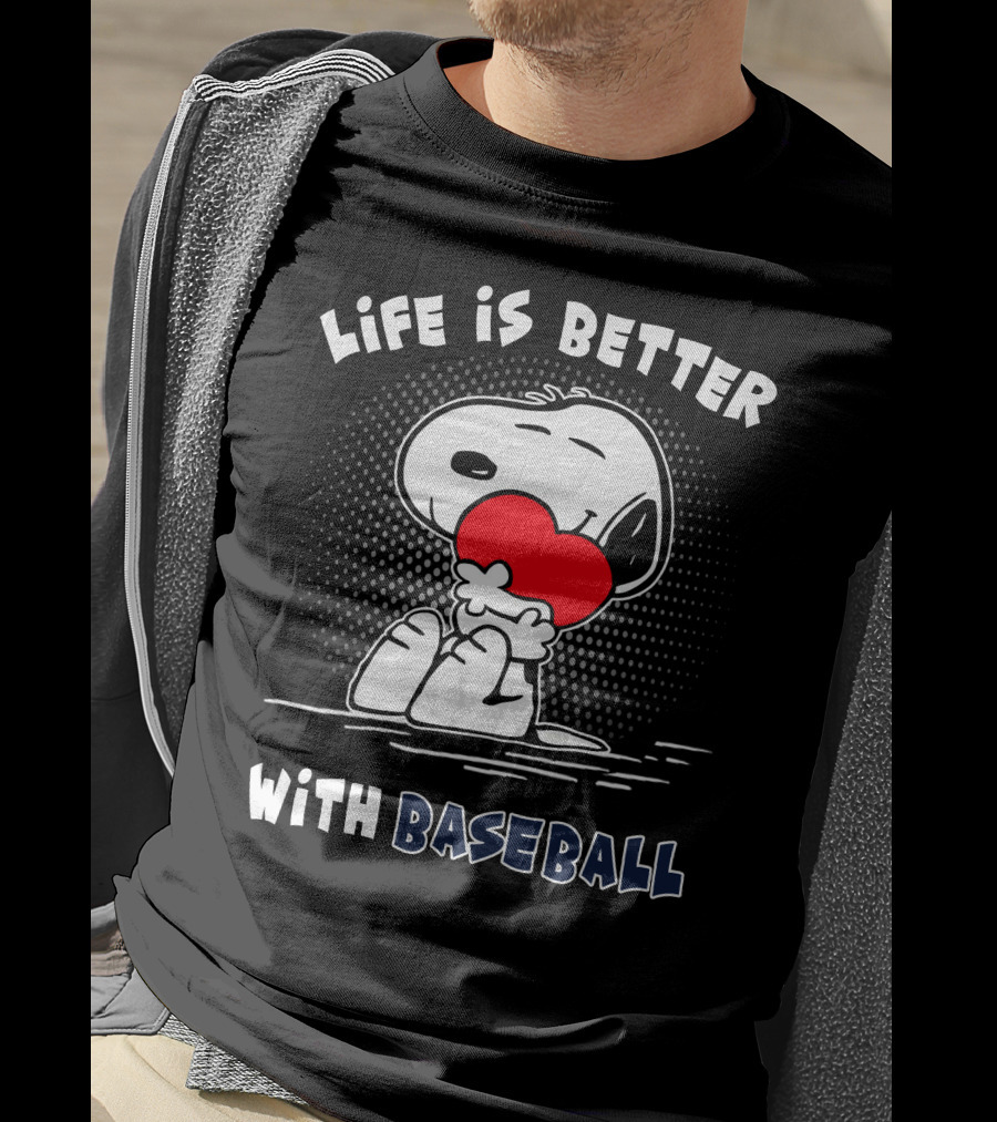 Life Is Better With Baseball Snoopy Hugging Heart T-Shirt
