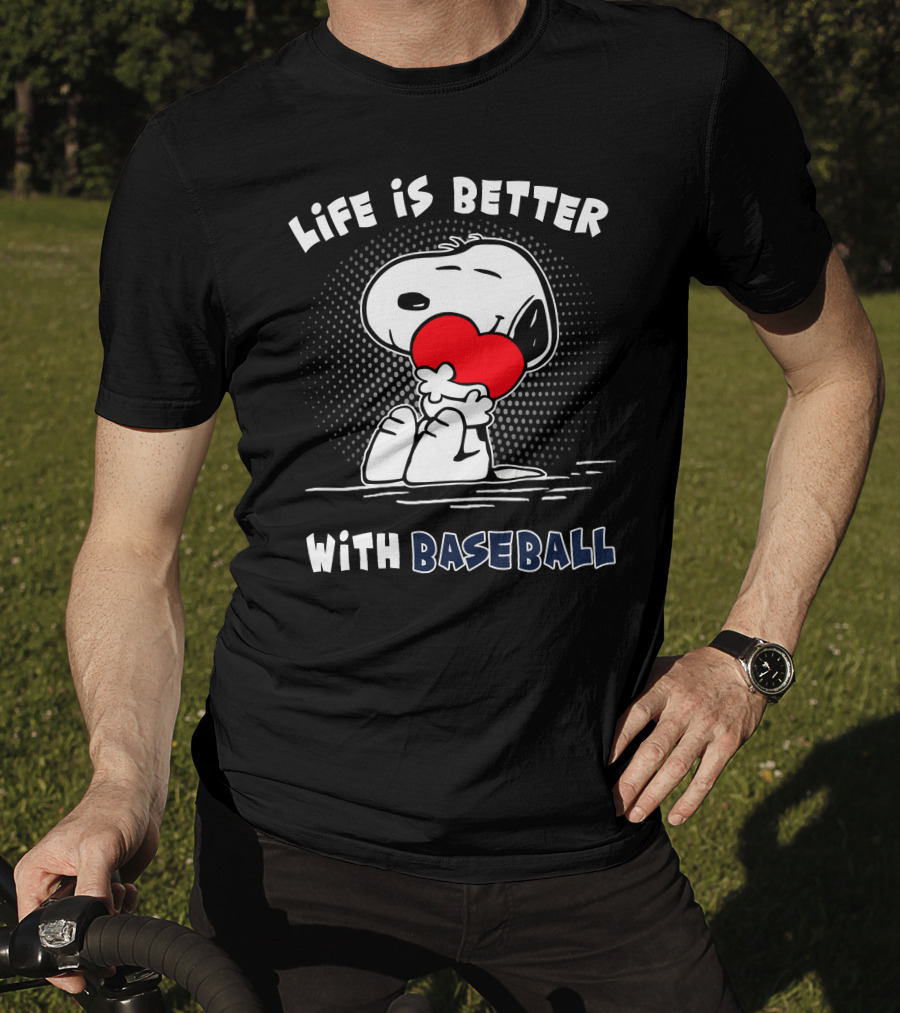 Life Is Better With Baseball Snoopy Hugging Heart T-Shirt