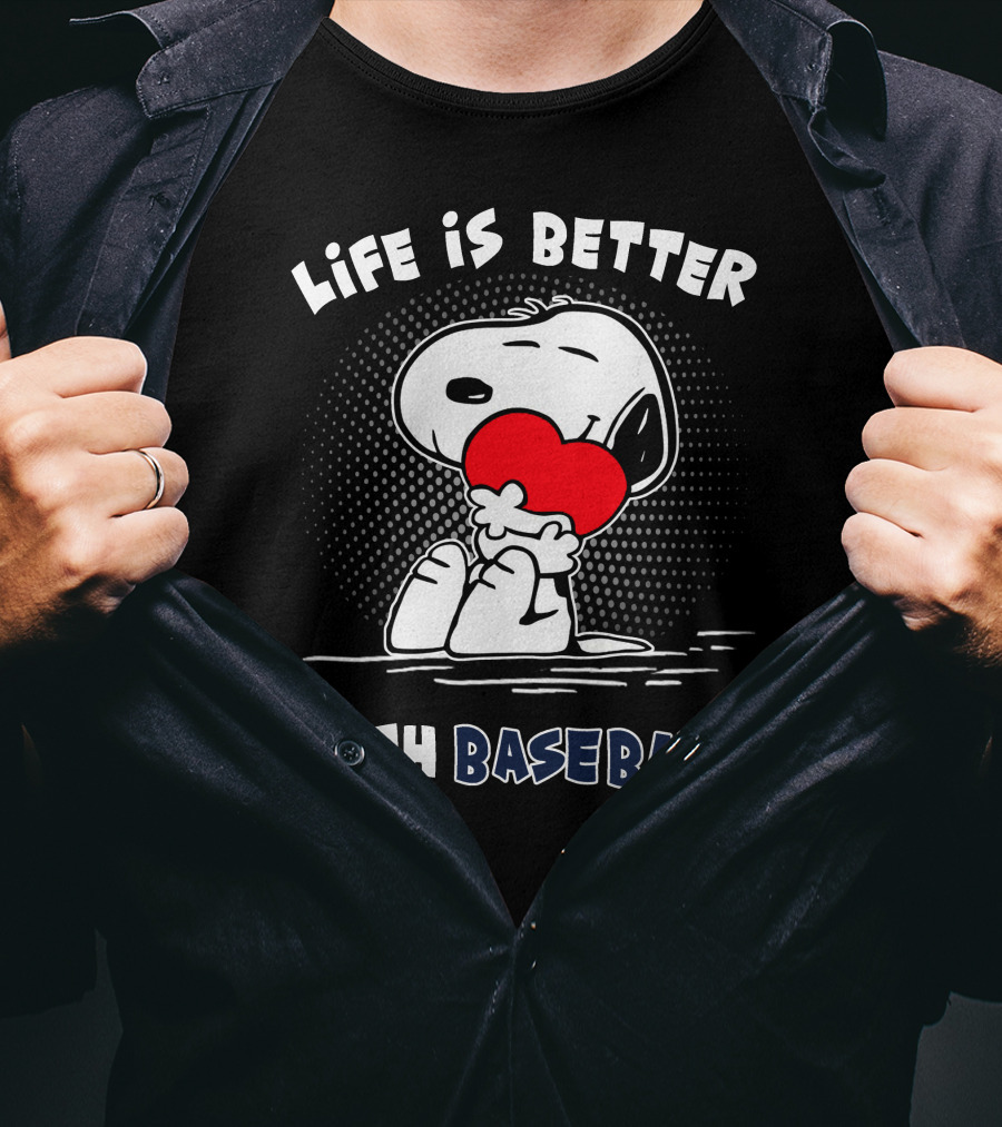 Life Is Better With Baseball Snoopy Hugging Heart T-Shirt