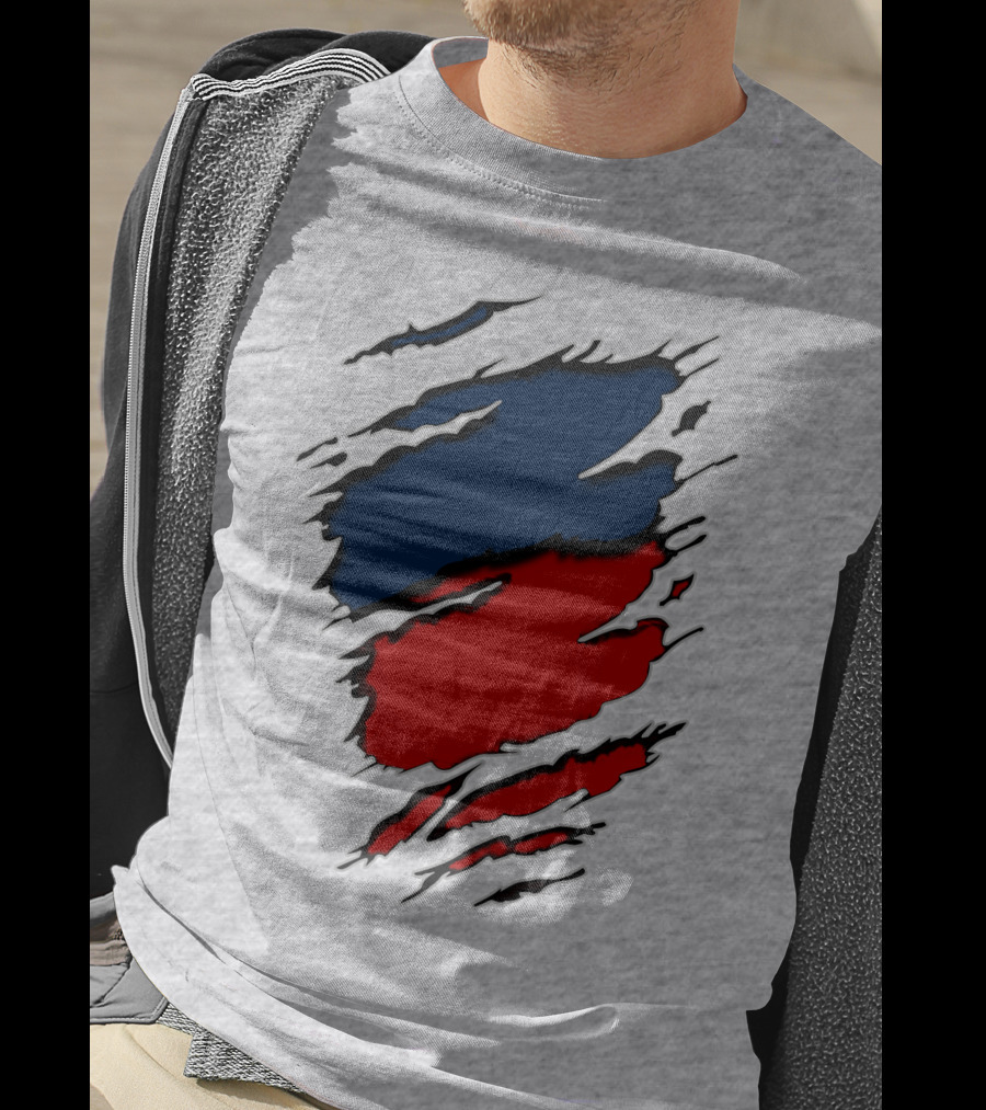 Nhap Blue And Red Torn Texture Claw Mark T-Shirt