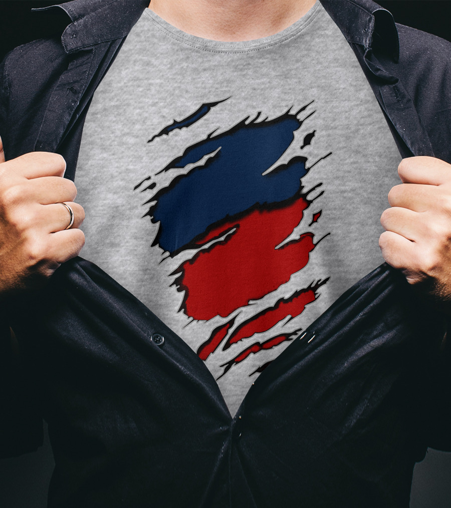 Nhap Blue And Red Torn Texture Claw Mark T-Shirt