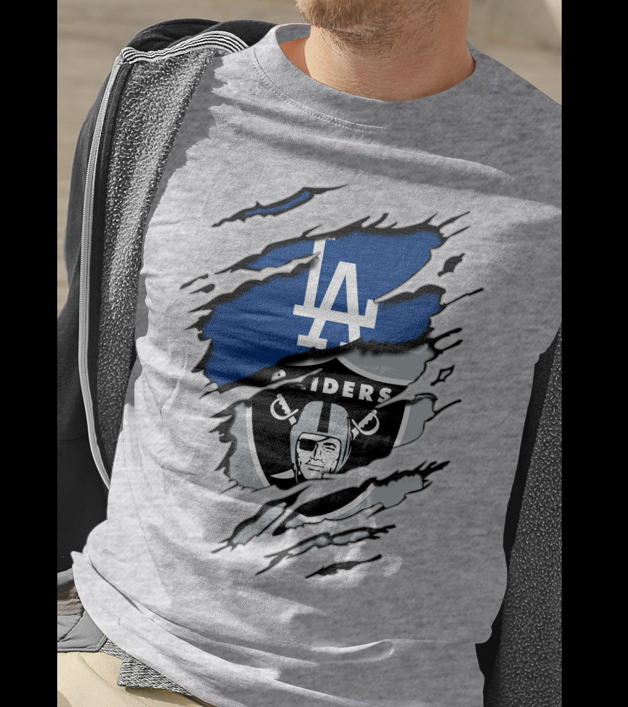 LA Dodgers Raiders Dual Logo Crossover T-Shirt
