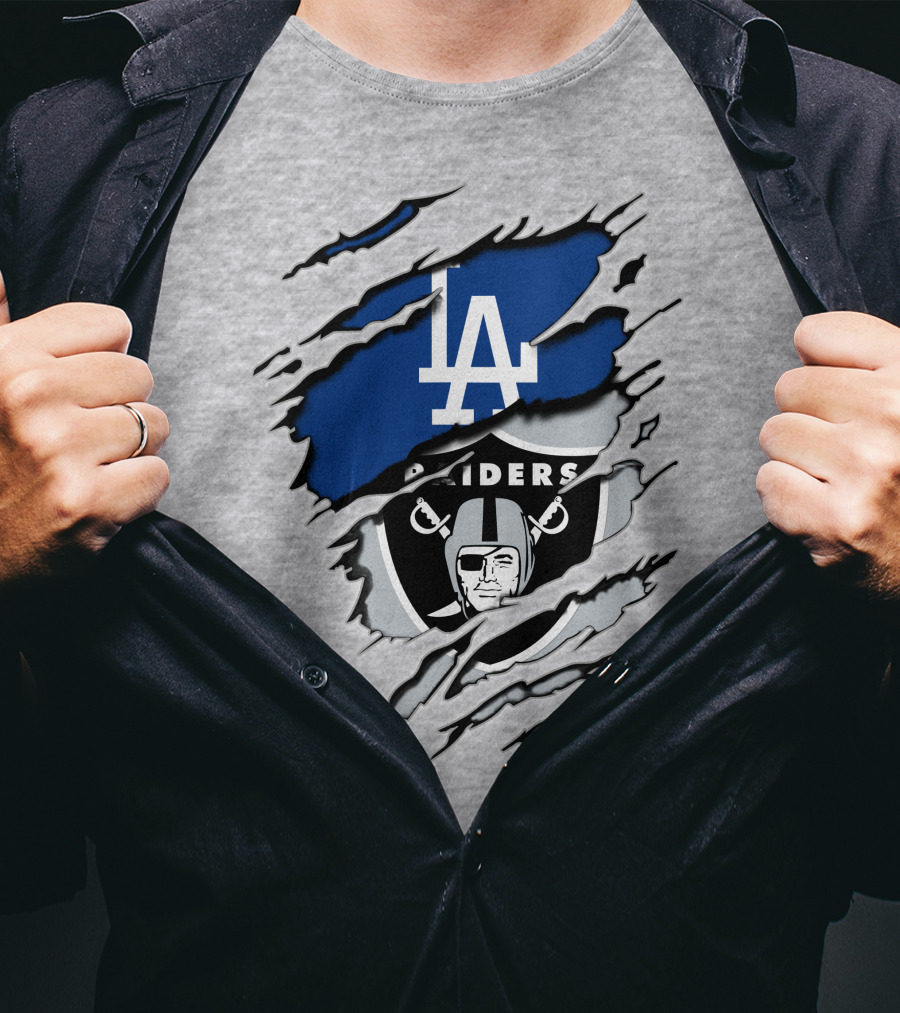 LA Dodgers Raiders Dual Logo Crossover T-Shirt