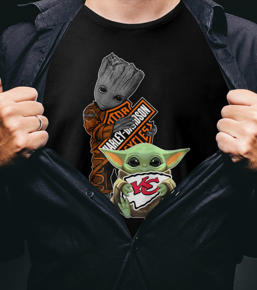 Groot Harley Davidson Logo Baby Yoda Kansas City Chiefs T-Shirt