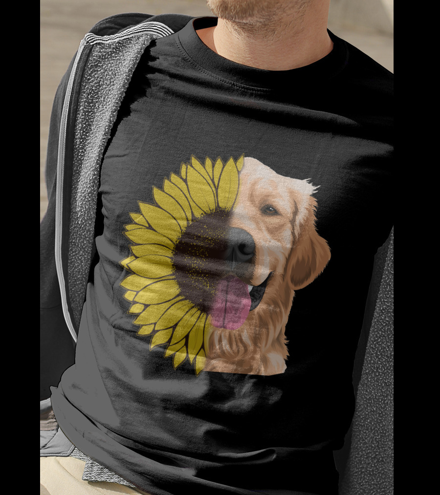 Golden Retriever Half Sunflower Face T-Shirt