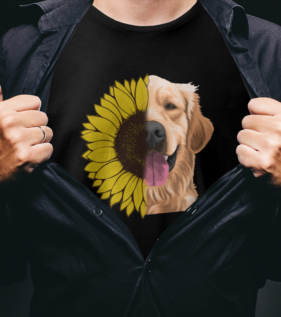 Golden Retriever Half Sunflower Face T-Shirt
