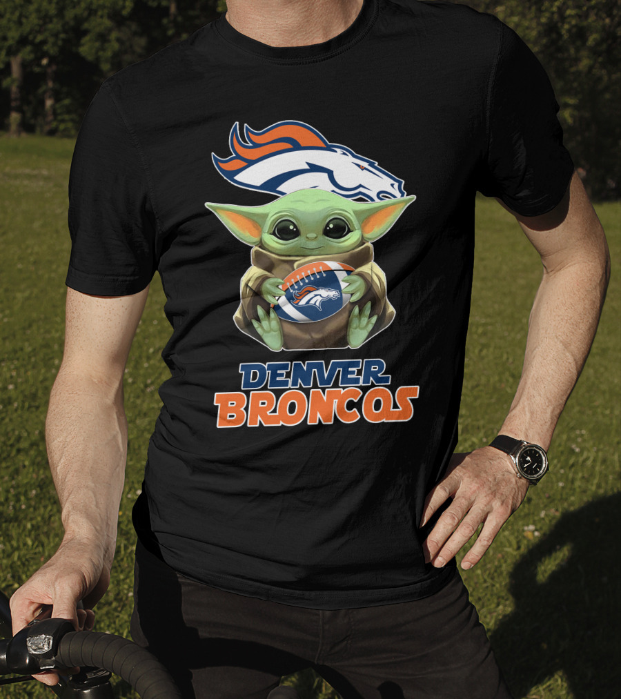 Denver Broncos Baby Yoda Football T-Shirt