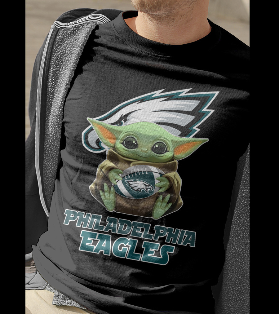 Philadelphia Eagles Baby Yoda Football T-Shirt