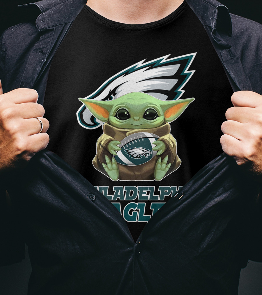 Philadelphia Eagles Baby Yoda Football T-Shirt