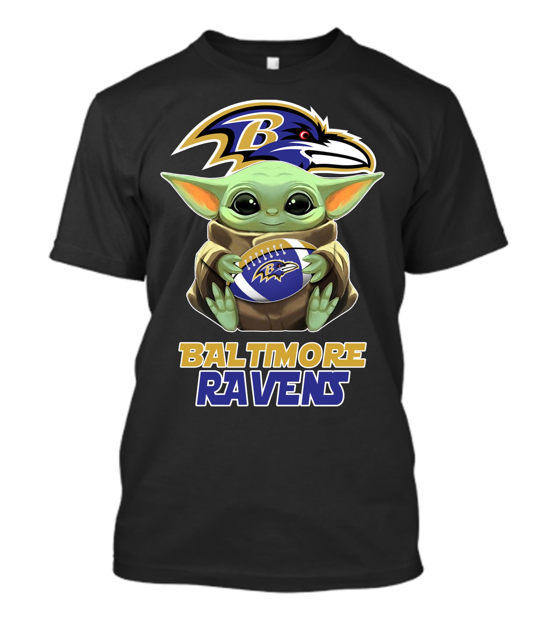 Baltimore Ravens Baby Yoda Holding Football T-Shirt