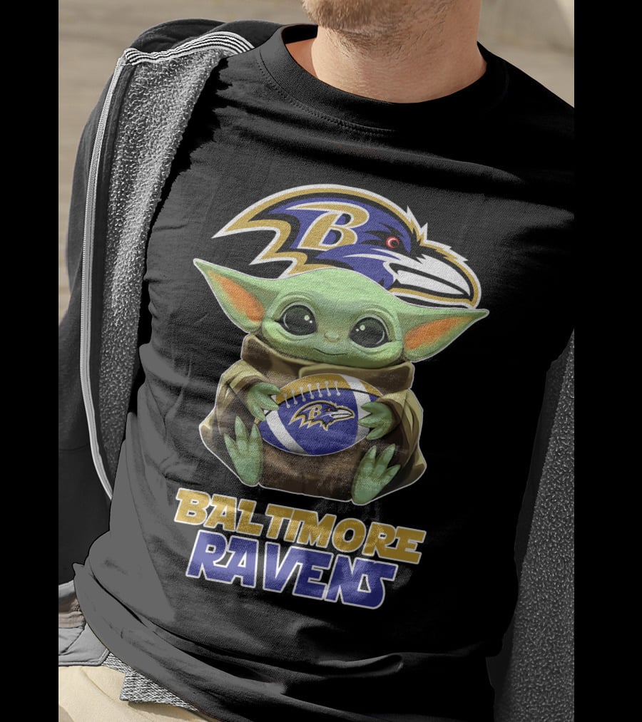 Baltimore Ravens Baby Yoda Holding Football T-Shirt