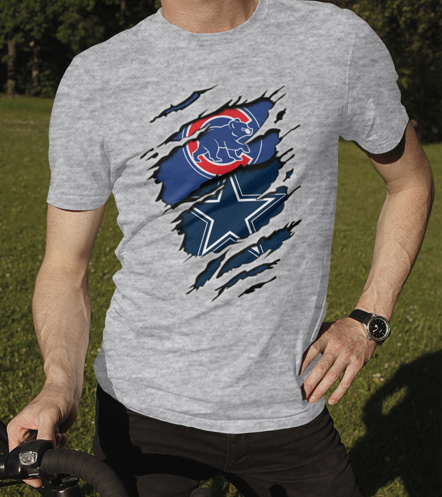 Dallas Cowboys Chicago Cubs Claw Marks Logo Mashup T-Shirt