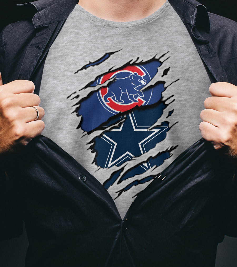 Dallas Cowboys Chicago Cubs Claw Marks Logo Mashup T-Shirt