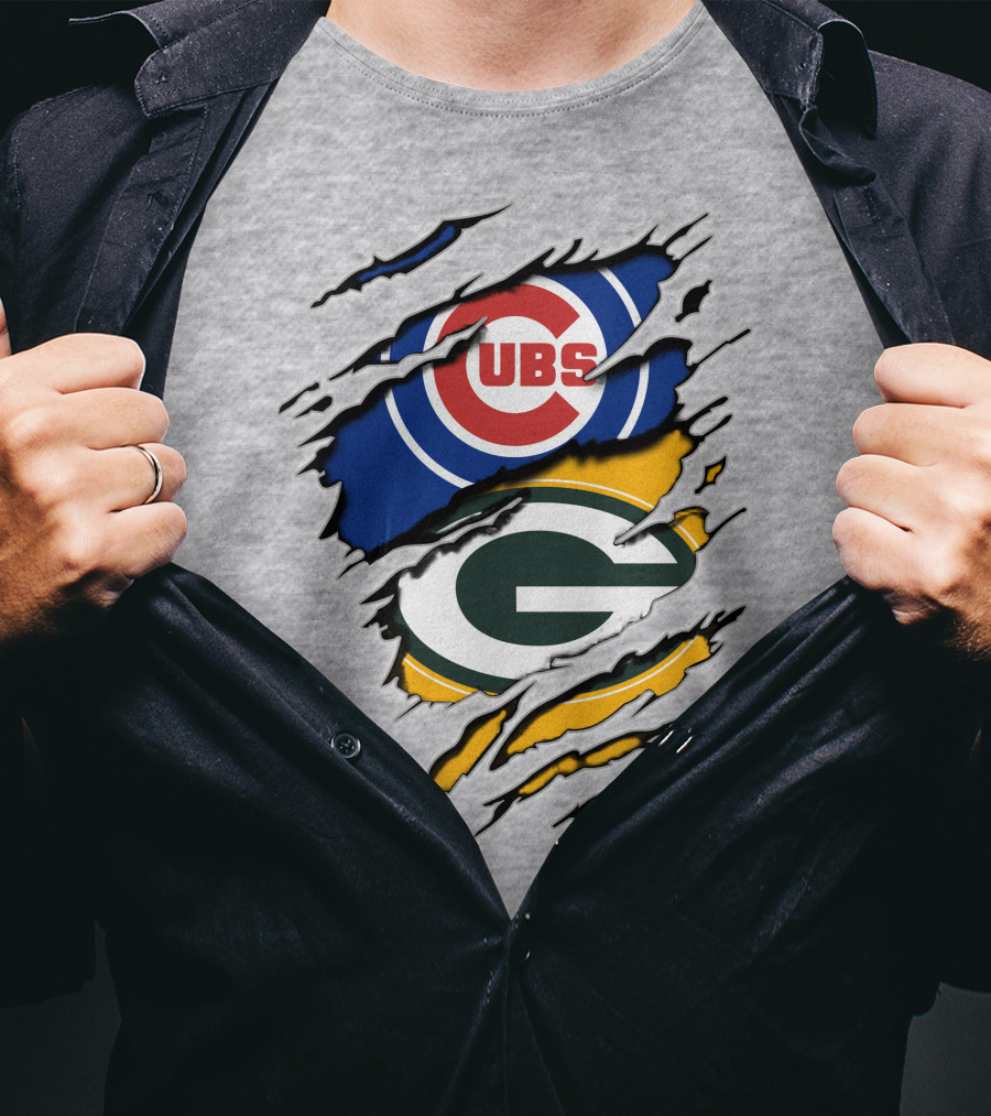 Cubs Packers Torn Logo Crossover T-Shirt