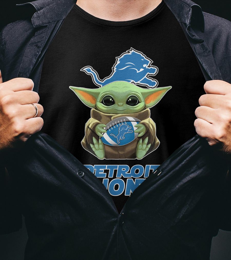 Detroit Lions Baby Yoda Football Fanart T-Shirt