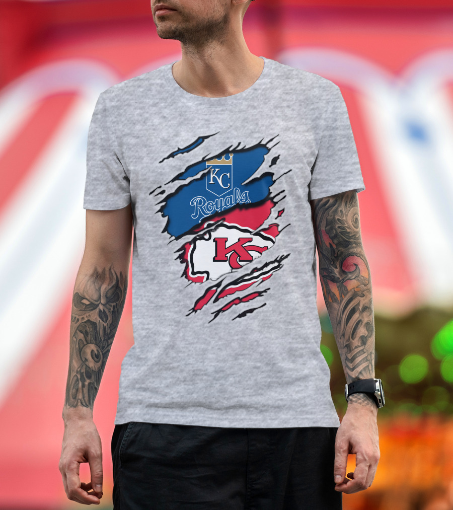 Kc Chiefs Royals Crossover Logo Fusion T-Shirt