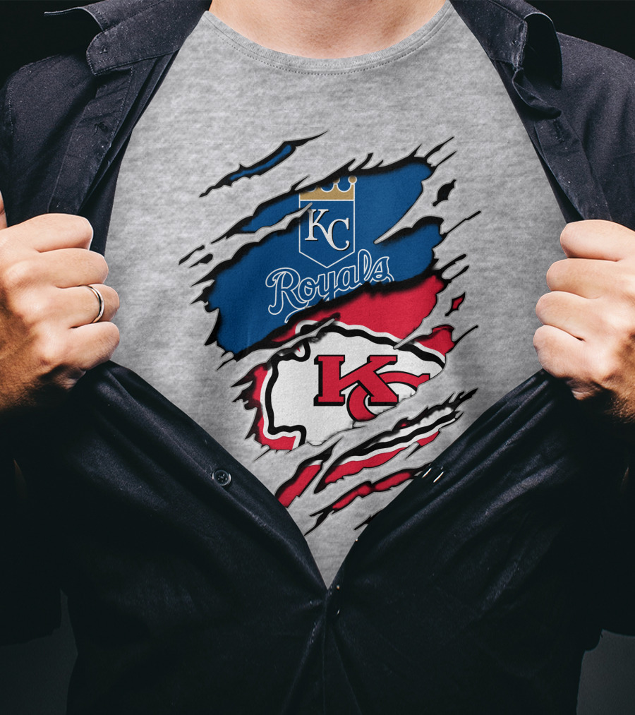 Kc Chiefs Royals Crossover Logo Fusion T-Shirt