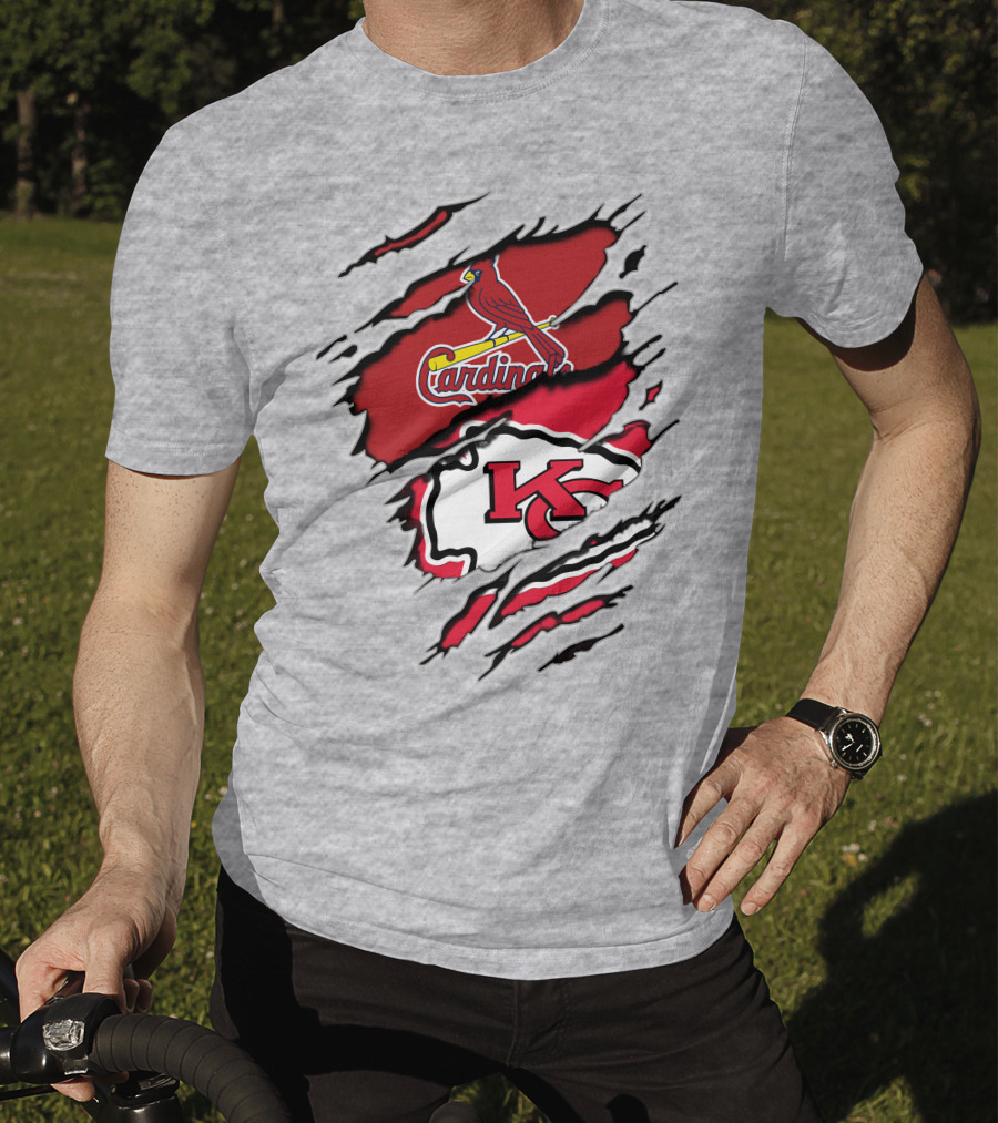 Cardinals And Chiefs Logo Rip T-Shirt