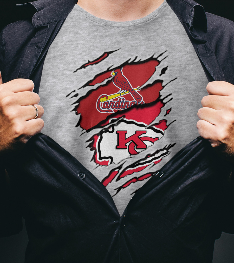 Cardinals And Chiefs Logo Rip T-Shirt