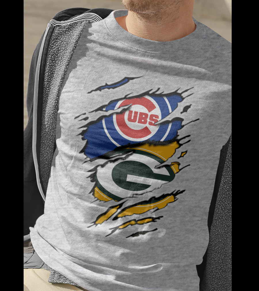 Cubs Packers Logos Ripthrough T-Shirt
