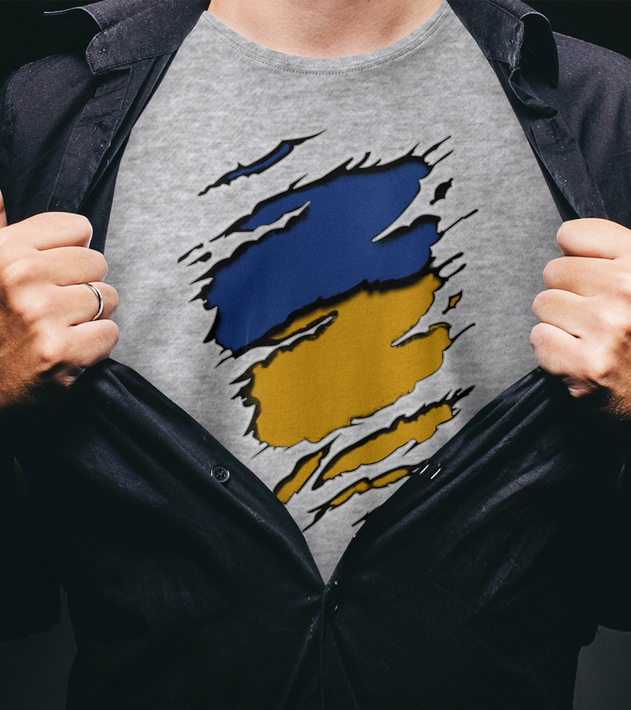 Pack Cus Blue And Yellow Ripped Claw Marks T-Shirt