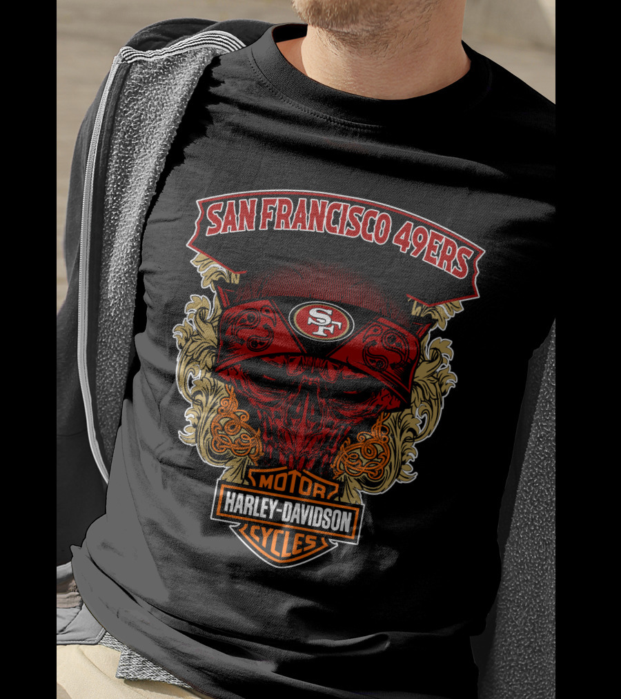 San Francisco 49ers Harley Davidson Motorcycles Skull T-Shirt