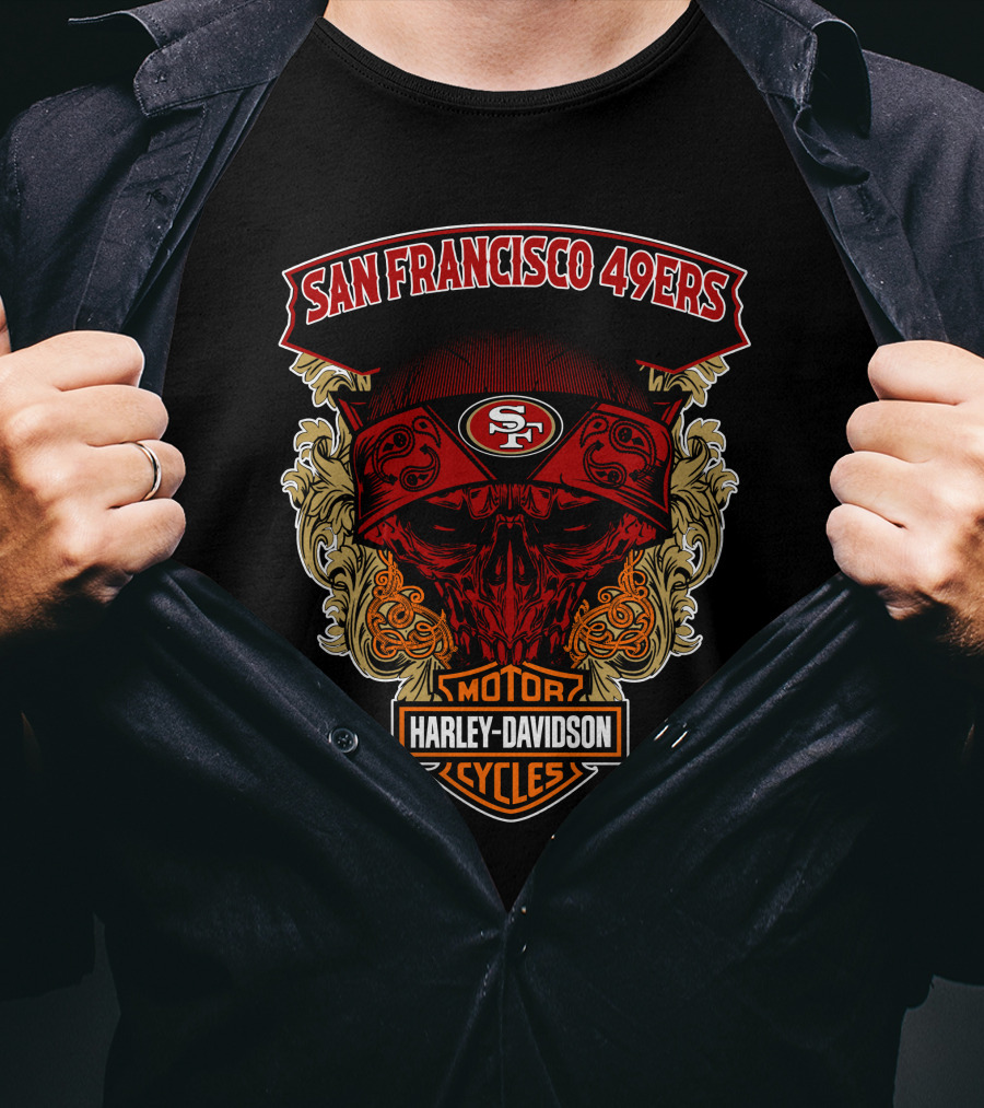 San Francisco 49ers Harley Davidson Motorcycles Skull T-Shirt