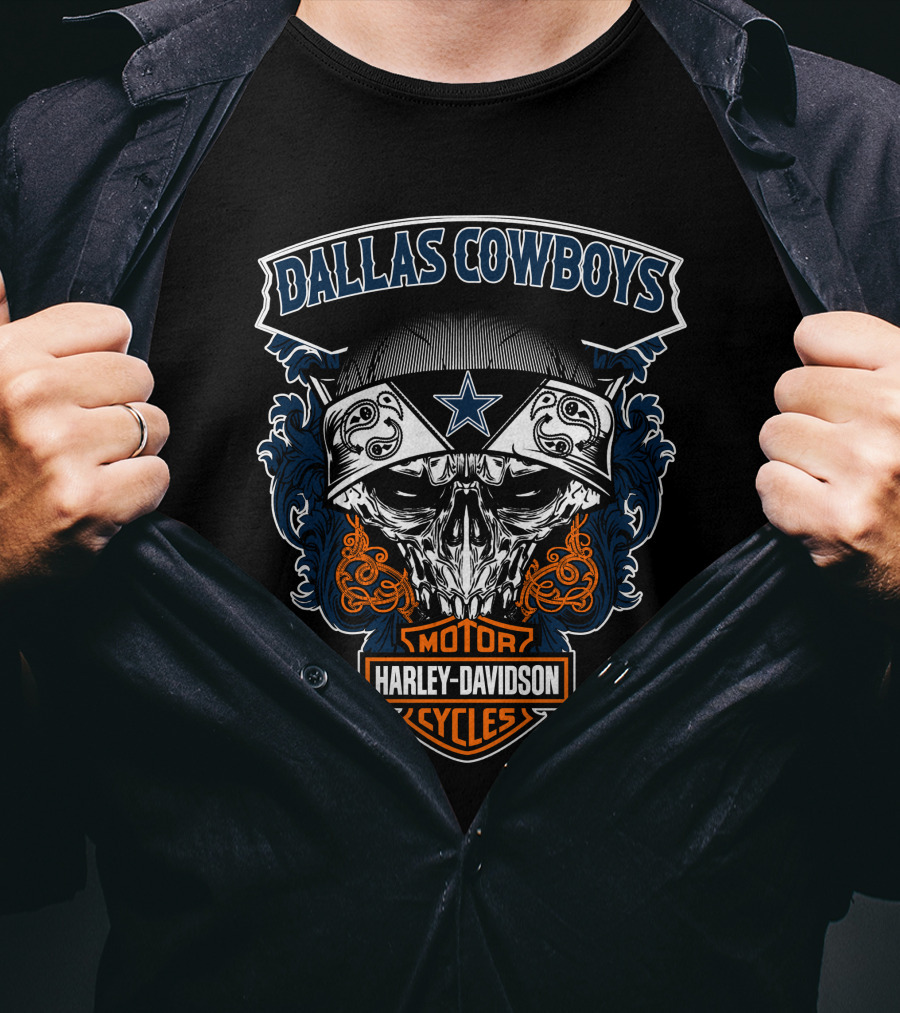 Dallas Cowboys Harley Davidson Motorcycle Skull T-Shirt