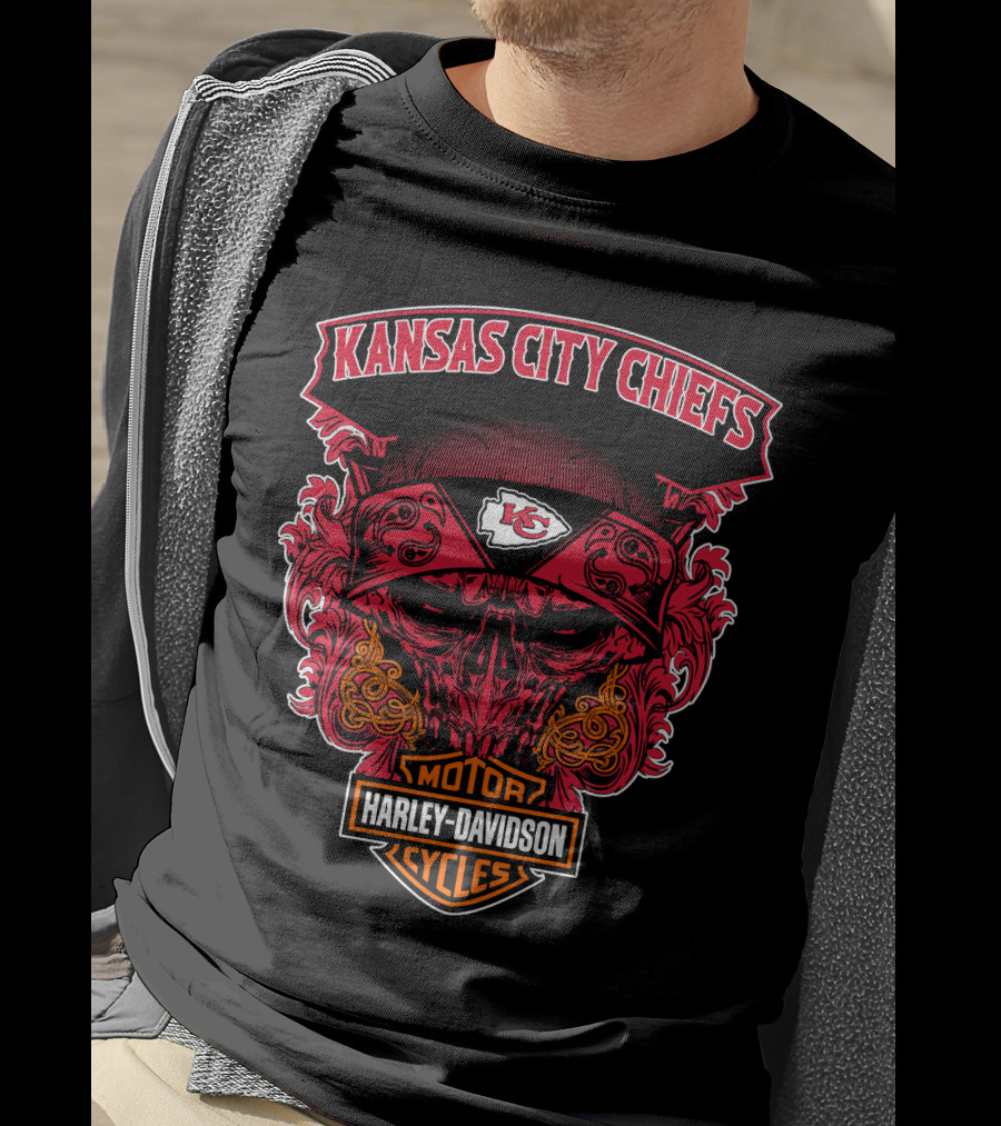 Kansas City Chiefs Harley Davidson Motorcycles Skull T-Shirt