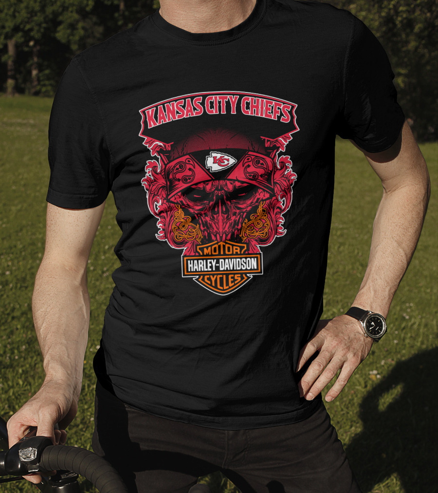 Kansas City Chiefs Harley Davidson Motorcycles Skull T-Shirt