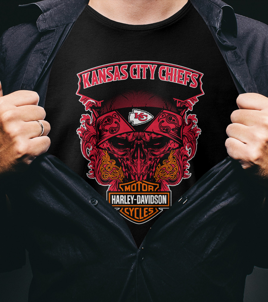 Kansas City Chiefs Harley Davidson Motorcycles Skull T-Shirt