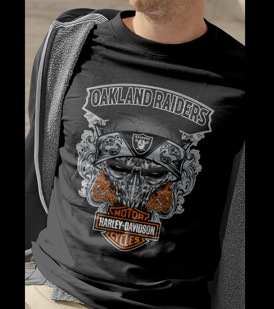 Oakland Raiders Harley Davidson Motorcycles Skull T-Shirt