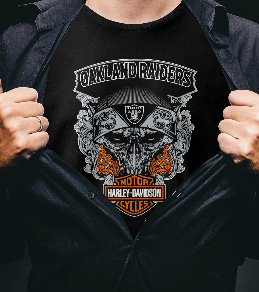 Oakland Raiders Harley Davidson Motorcycles Skull T-Shirt